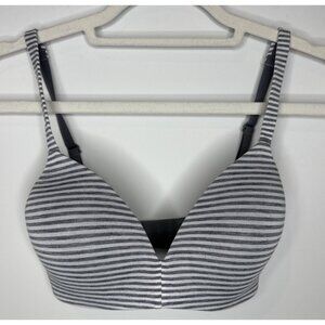 Gap Love Breathe Wireless Bra 32D Gray White Stripe Comfort Bra